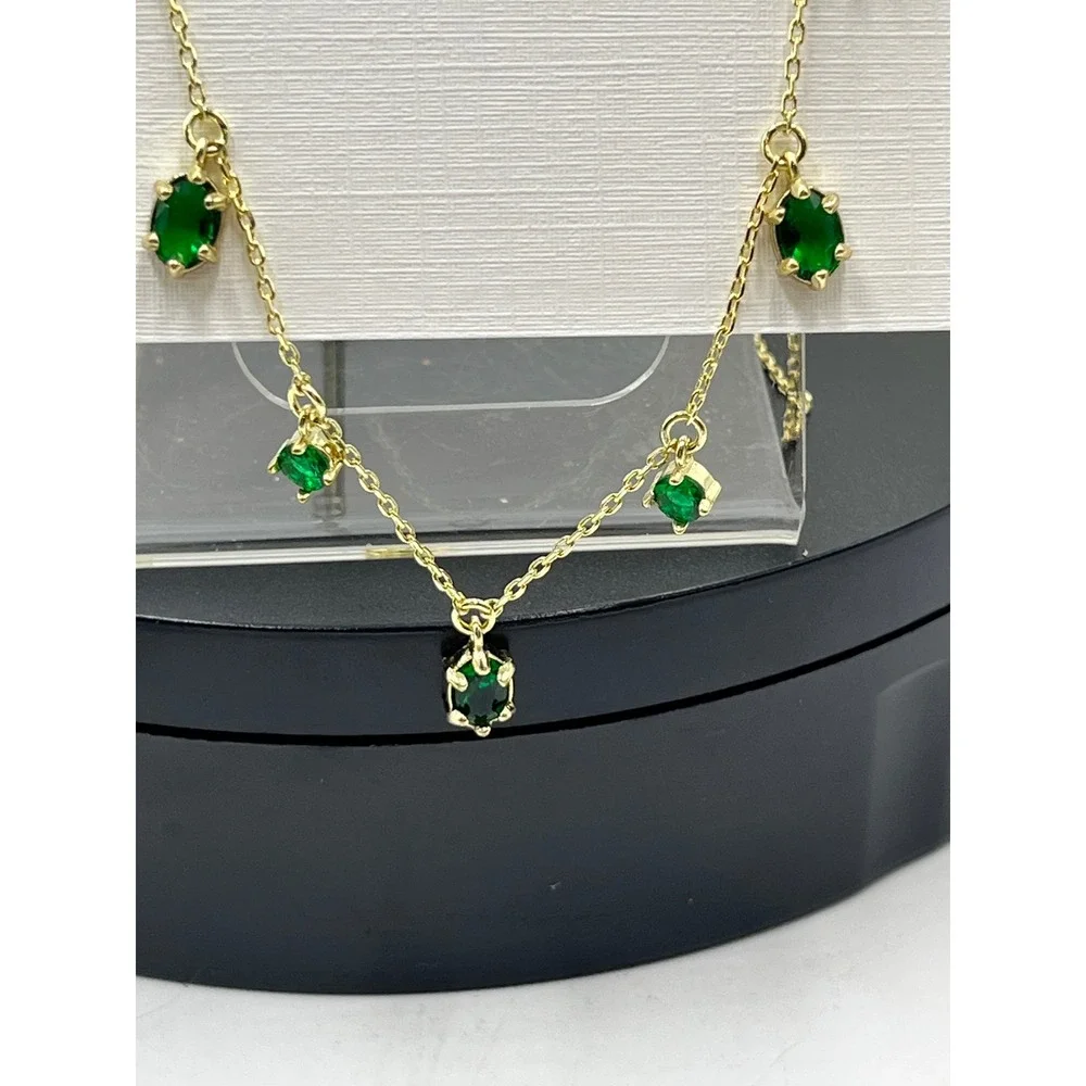 Kendra Scott Cailin Green Crystal May Delicate Strand Gol Plated Necklace